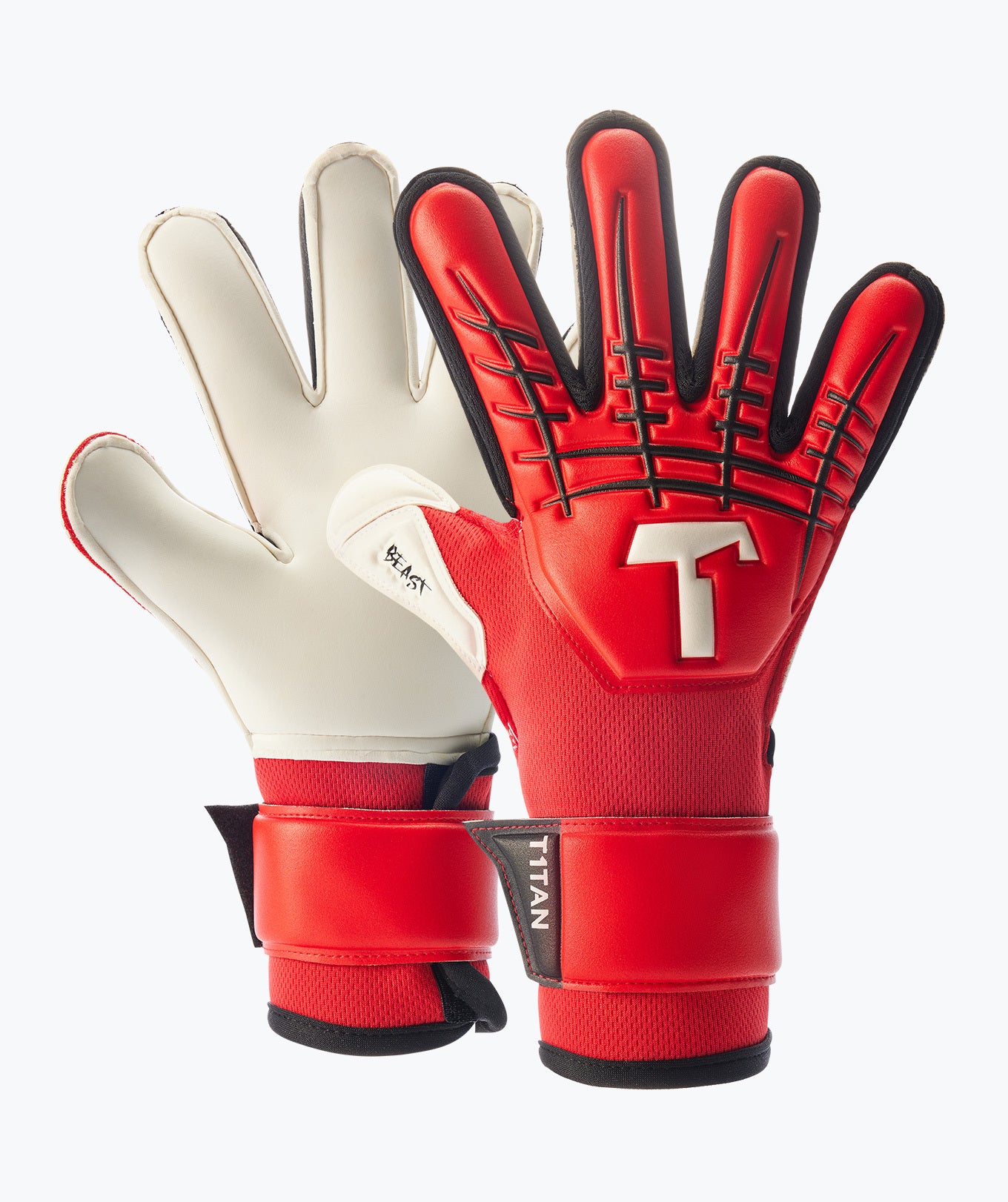 T1TAN Red BEAST 3.0 Junior goalkeeper gloves Red 4 Kids